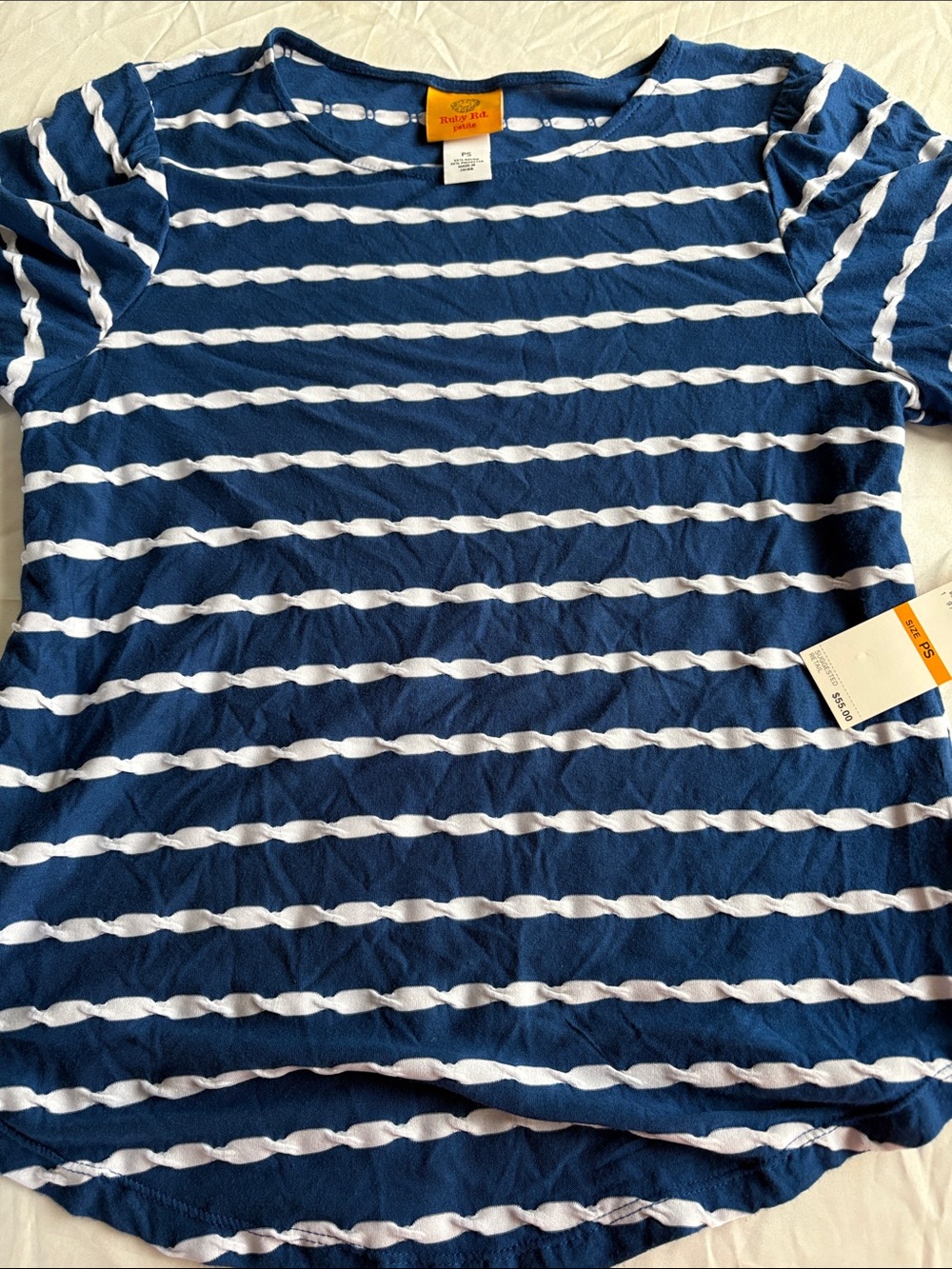 Ruby Rd. Blue & White Twisted Stripe Short-Sleeve Tee